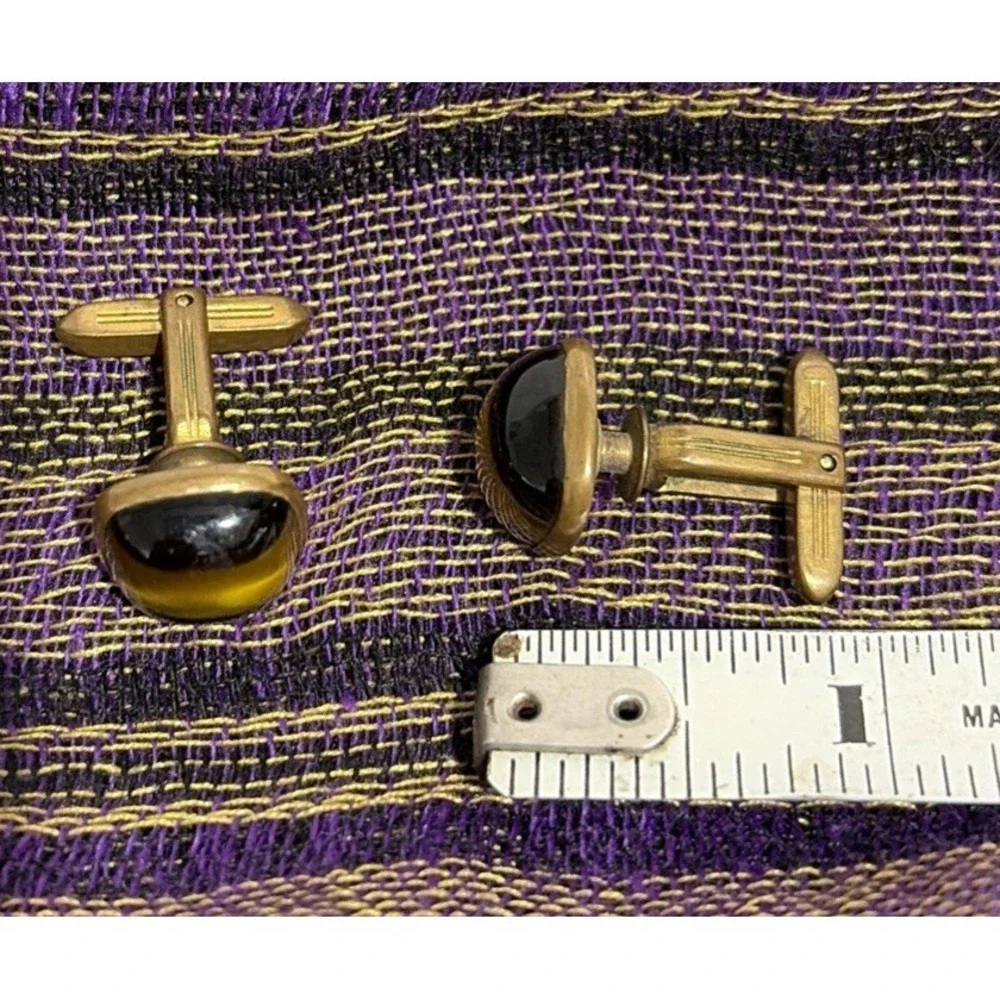 Vintage Swank Men's Cufflinks Gold Tone Yellow Black Striped 